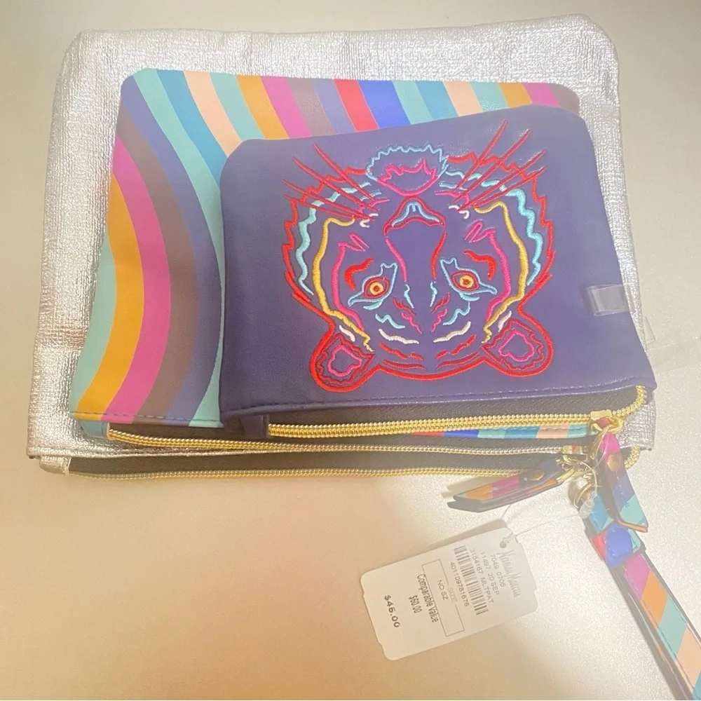 NWT Neiman Marcus 3pc Cosmetic Zip Pouches Set